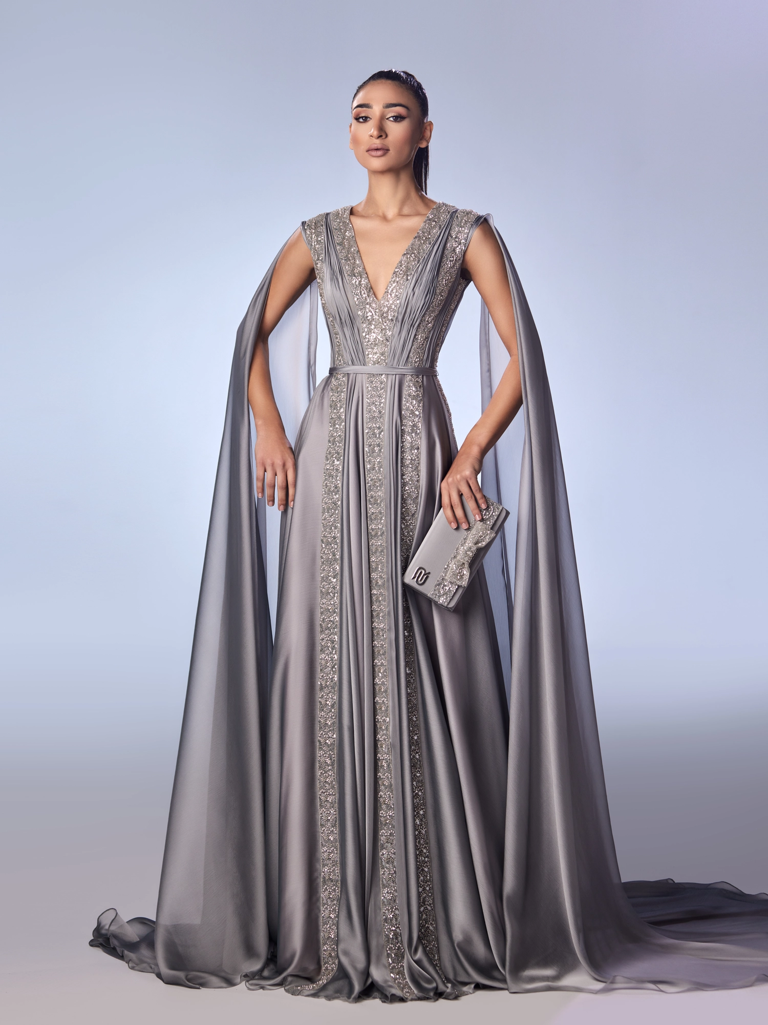 FW46 -Beaded Cassida Mouseline GownSilver US 01