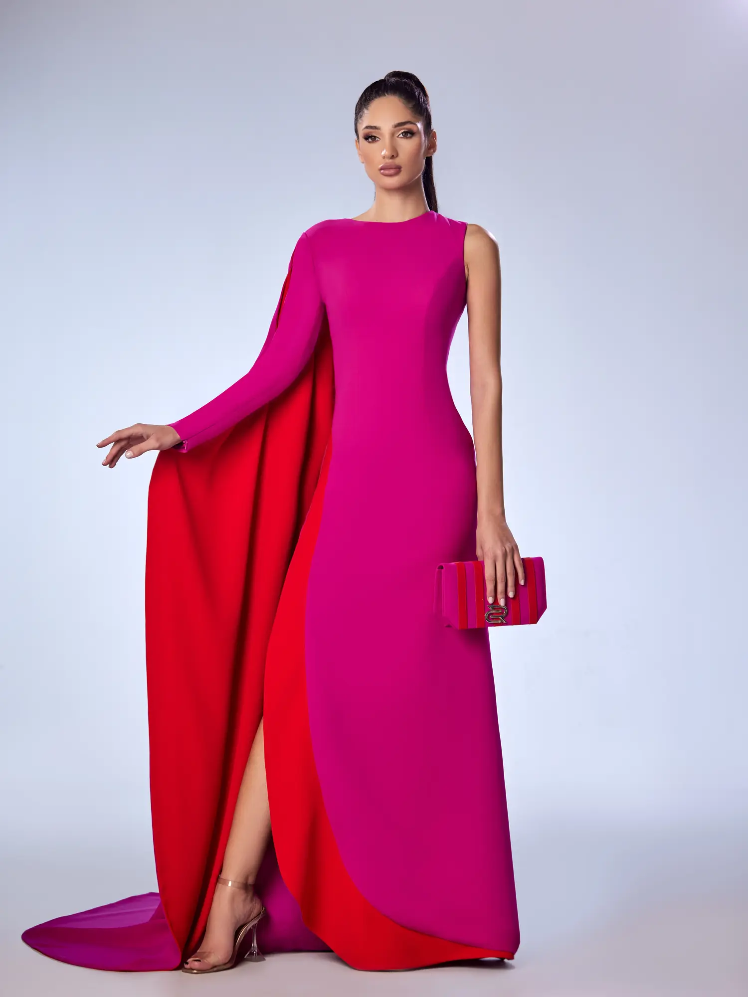 FW53 -Crepe Marrocain GownFuchsia US 01