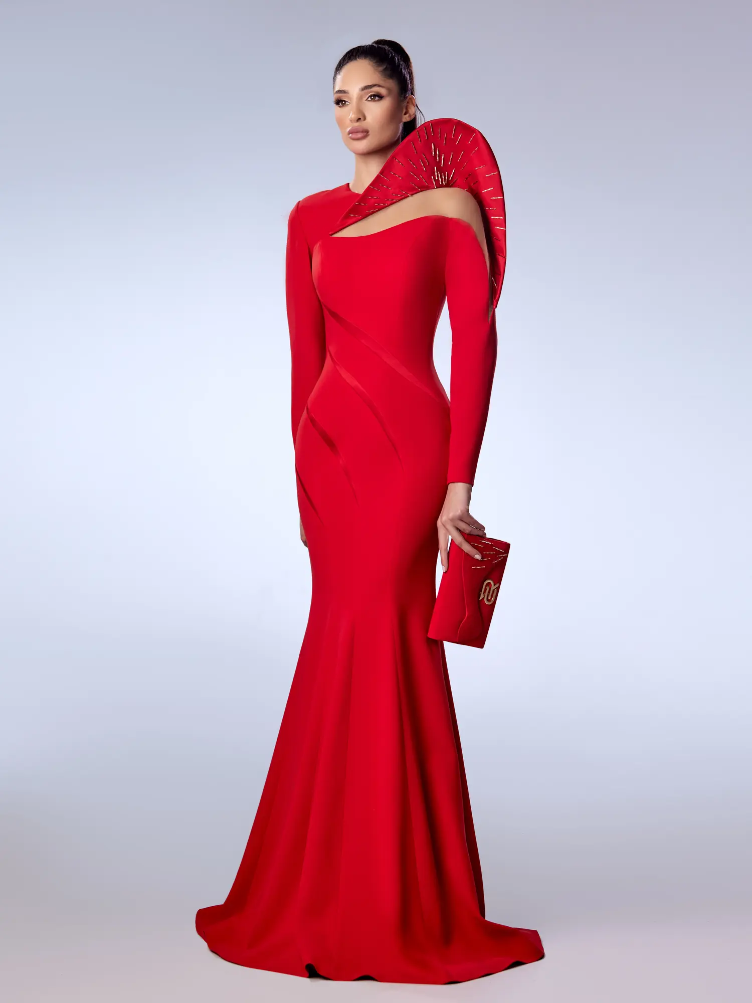 FW68 -Crepe Gown With BeadingRed US 01
