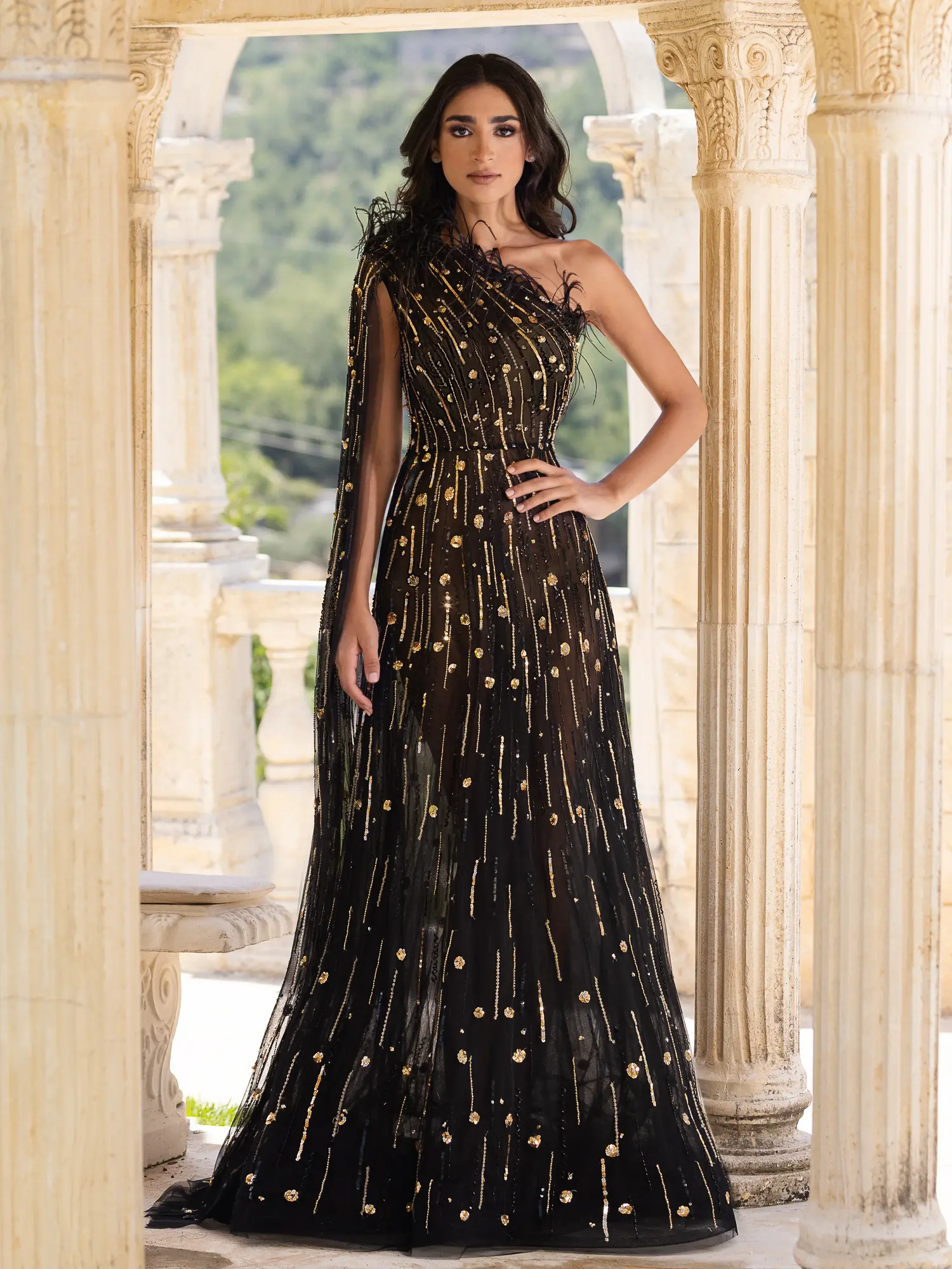 SS037 -Beaded Tulle GownBlack US 01