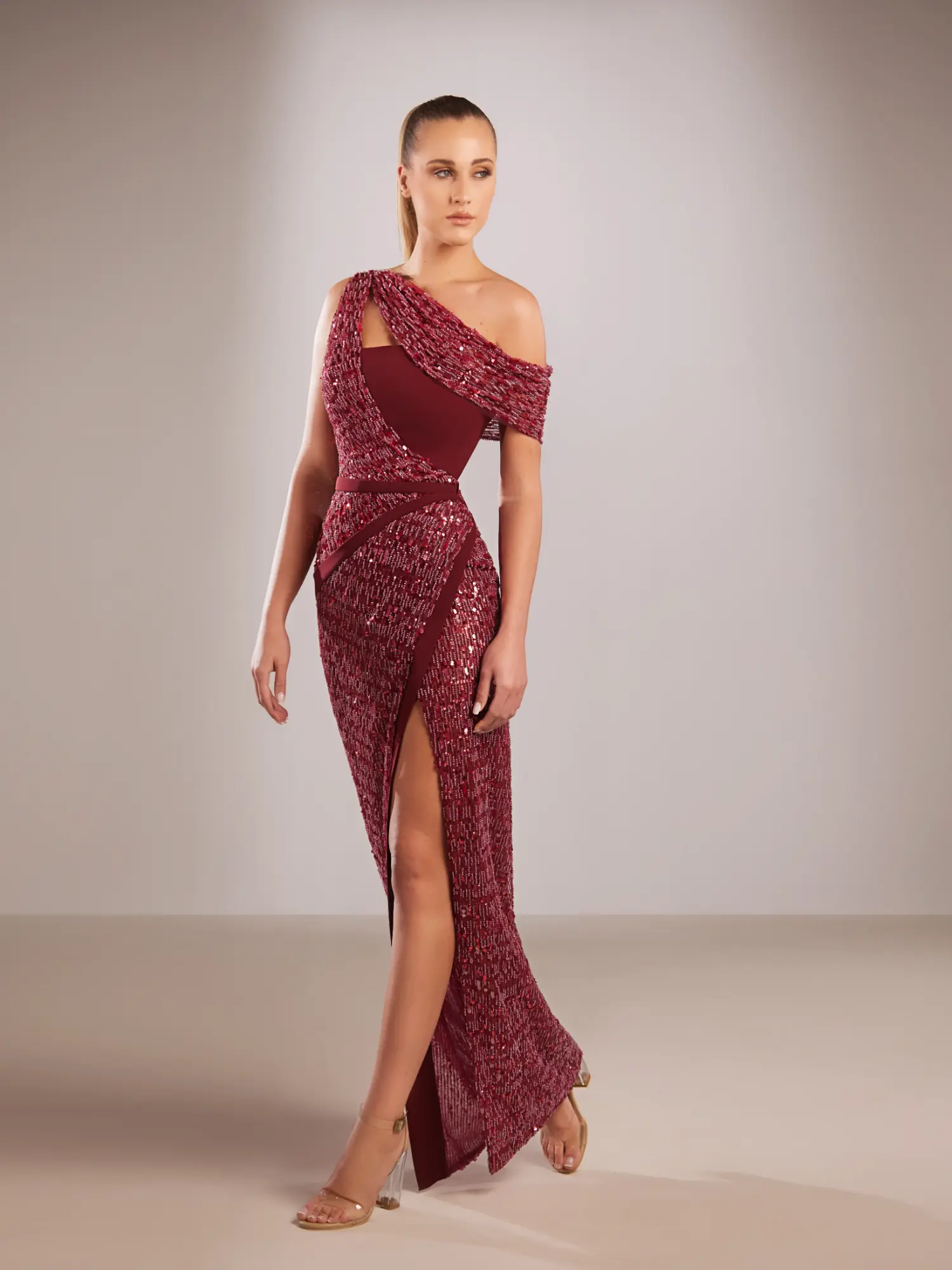 FW185 - Beaded burgundy dress Burgundy US 01