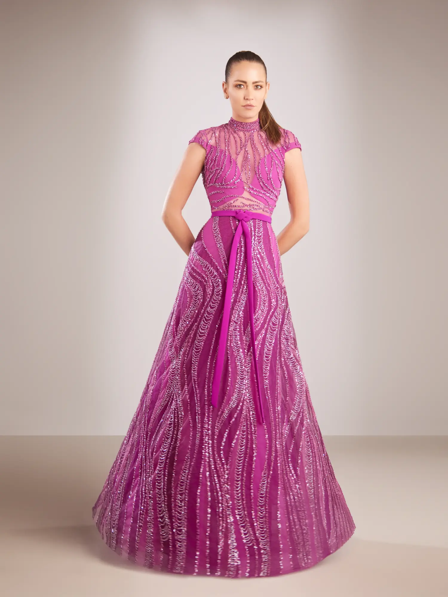 FW196-  Purple gown with  high-neckPurple US 01