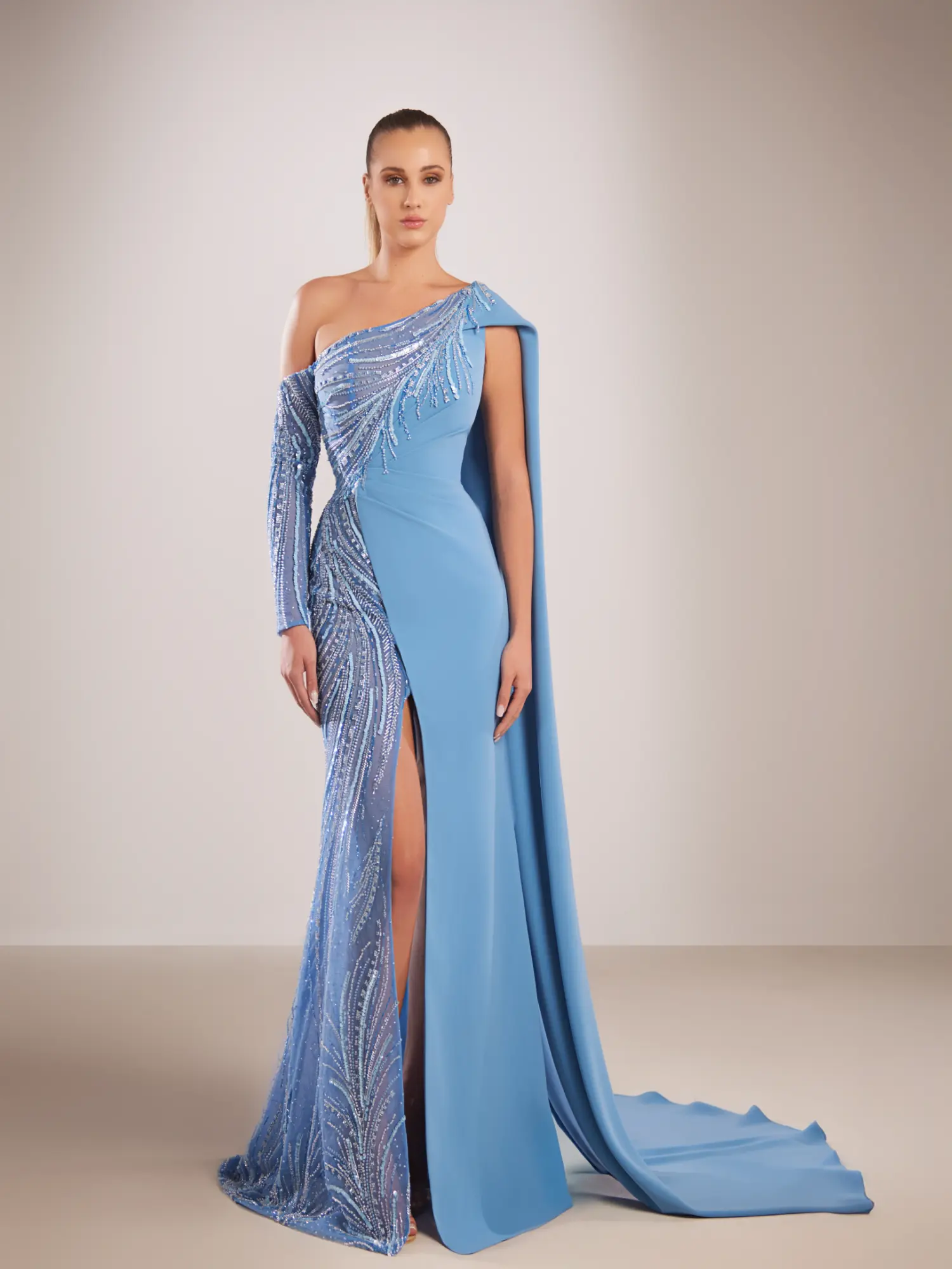 FW200-   One-shoulder blue crepeBlue US 01