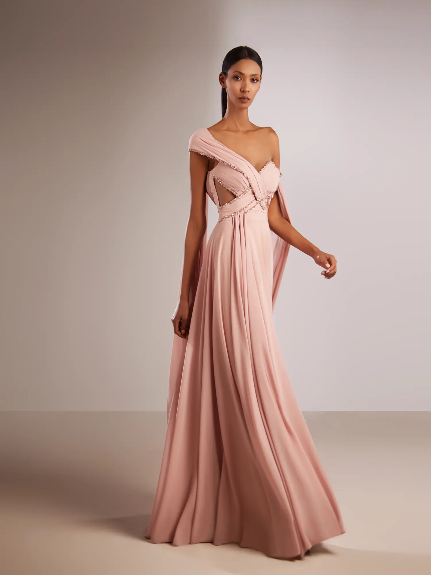 FW204- Pink chiffon flowy gownPink US 01