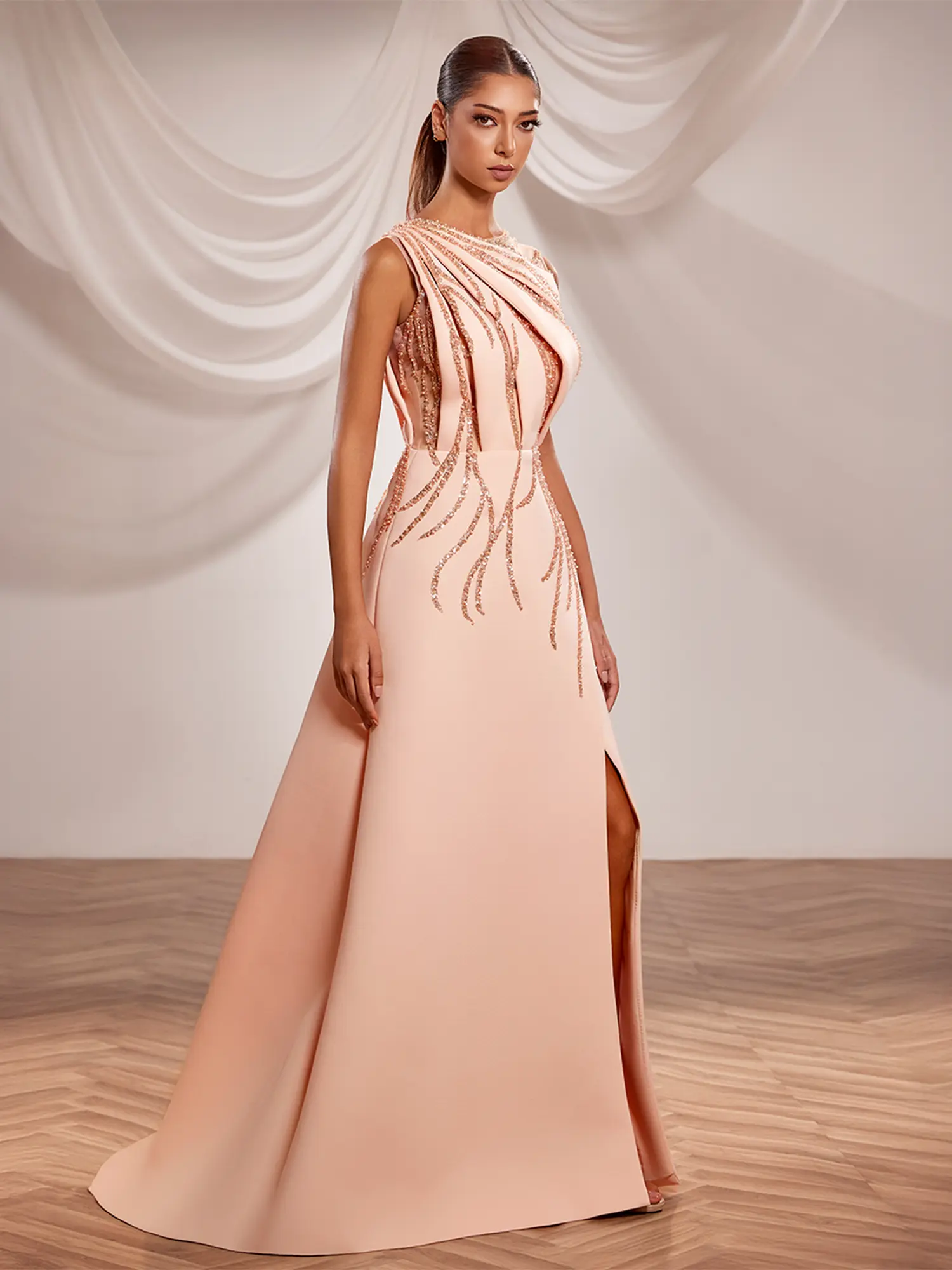 SS227 -  Salmon skuba gown with  cut-out bodice gSalmon US 01