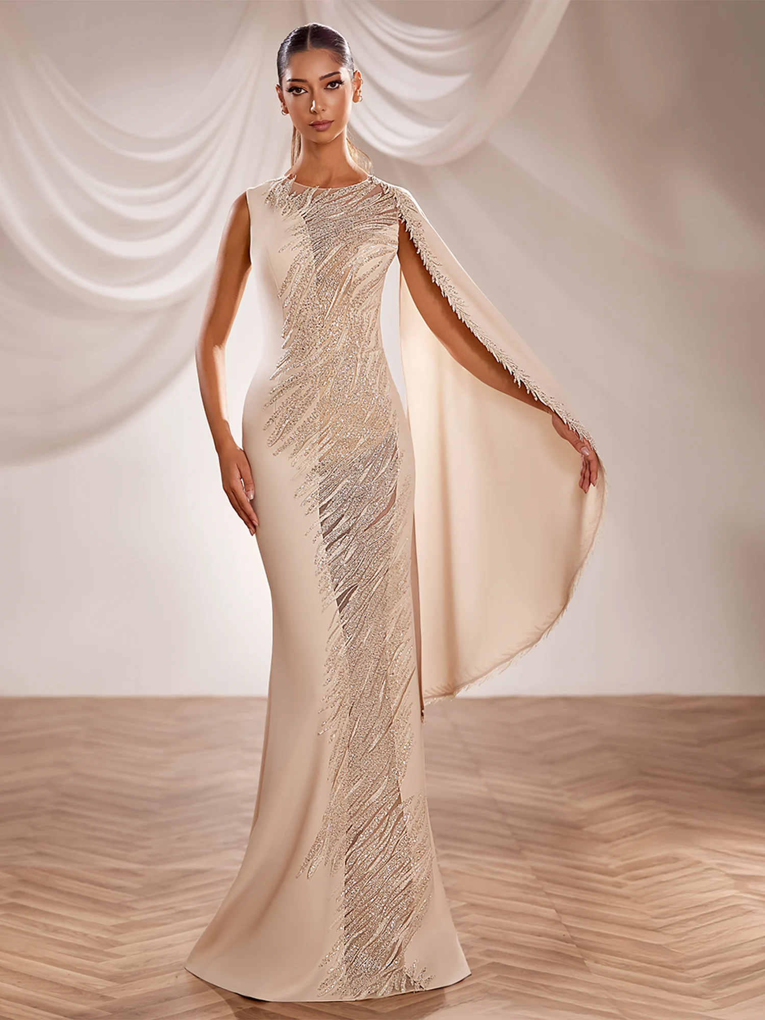 SS236-  Blush fitted crepe gown with a mermaid-cut Blush US 01