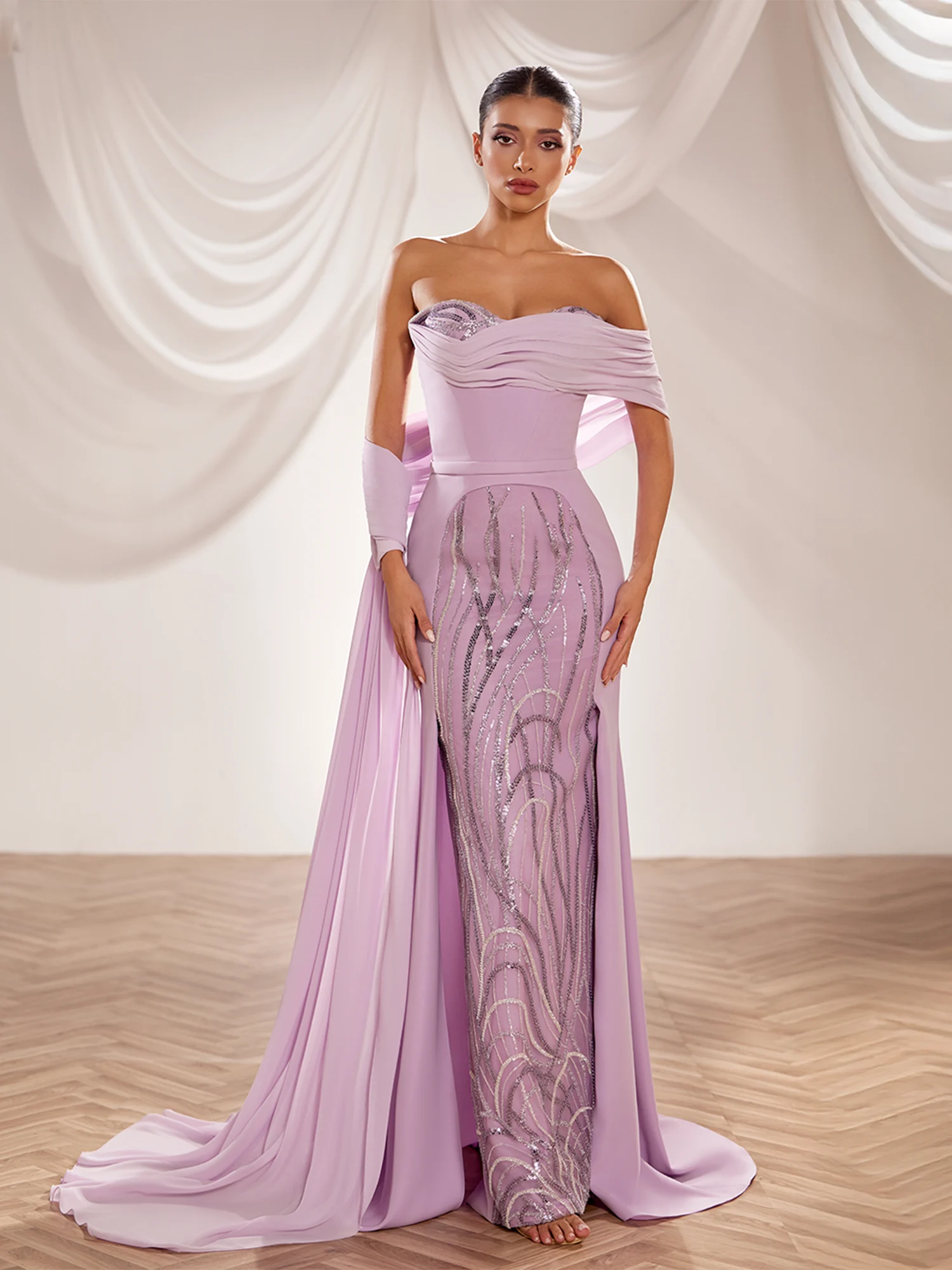 SS253- Strapless lilac fitted gown with drapedLilac US 01